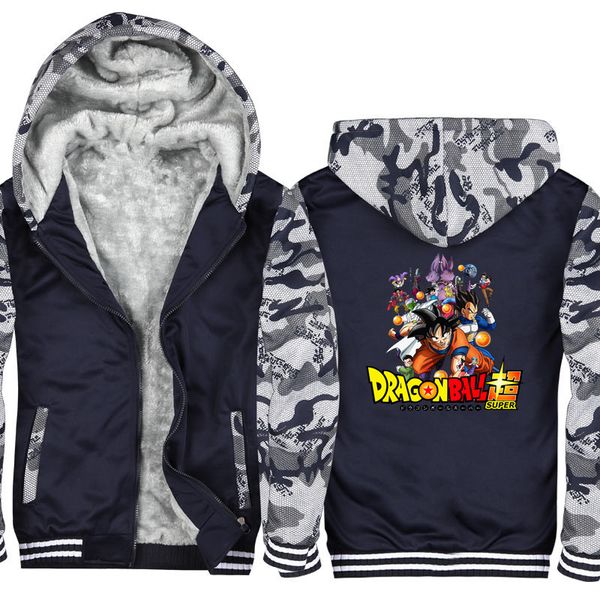 

new dragonball z goku mens hoodies fleece zipper sweatshirts coat winter camouflage hoodie casual super warm thicken jacket, Black