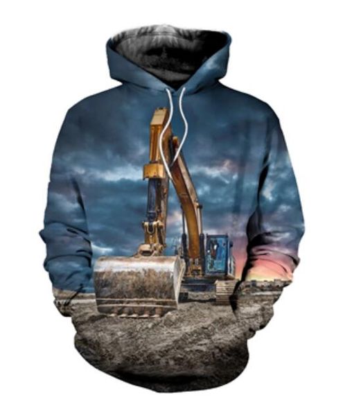 

wholesale-new fashion cool sweatshirt hoodies 3d print mens womens casual excavator style streetwear clothes k0223, Black