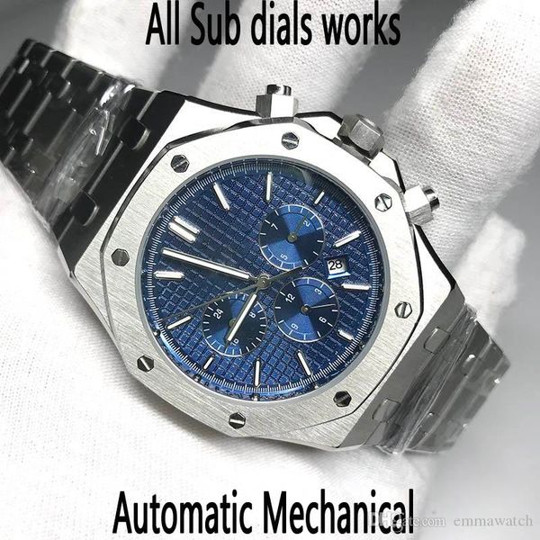 

7 colors men watch automatic movement glide smooth second hand sapphire glass royal oak series 15400 all sub dials works wristwatches, Slivery;brown