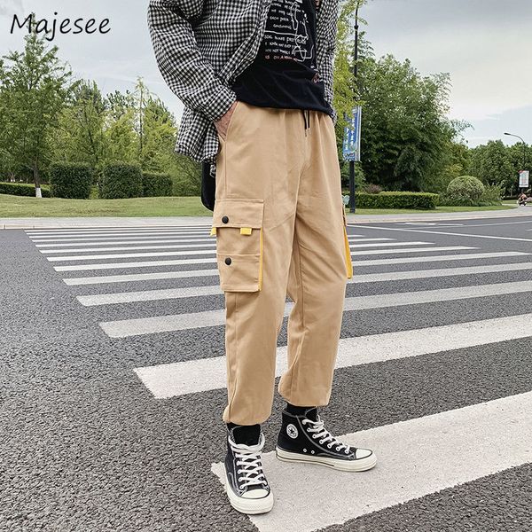 

pants men plus size leisure cargo pant korean fashion mens sweatpants all match loose ulzzang males chic trousers streetwear, Black