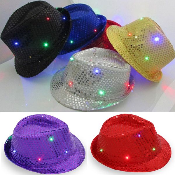 

falshing jazz sequin cap light up cowboy fedora trilby hat, Blue;gray