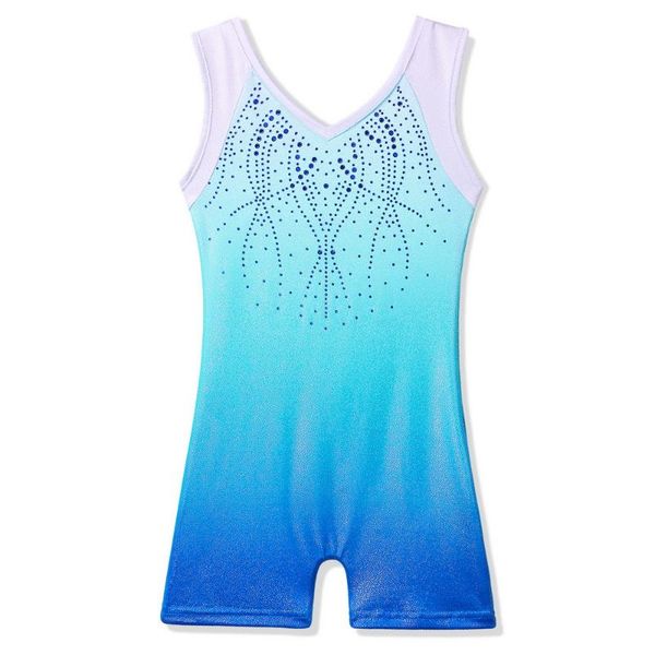

baohulu 4-11 years teens girls leotard gymnastics jumpsuit gradient blue biketard rhinestone kids dance wear ballet costume