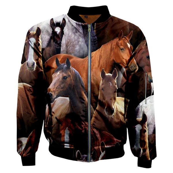 

мода молния куртка животное любовь лошадь сильная лошадь случайно поп-стиле 3d напечатаны бомбардировщика куртка унисекс плюс куртка хлопка, Black;brown