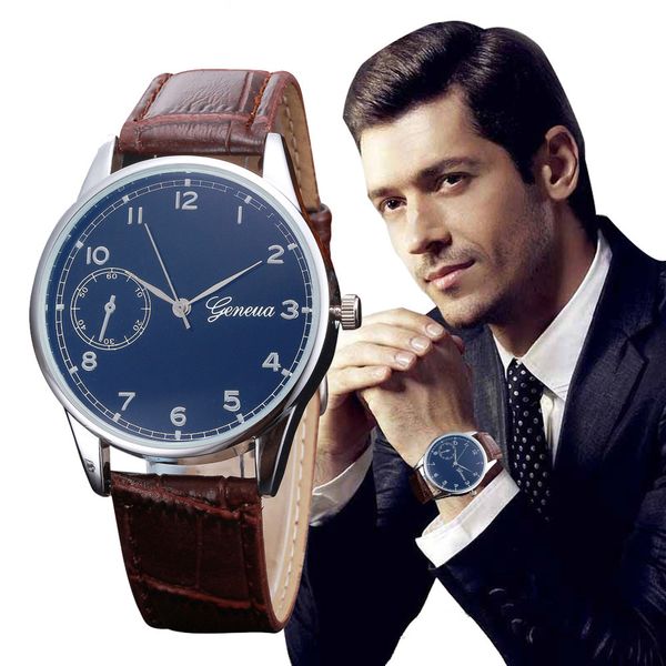 

2018 sell watch men watches retro design leather band analog alloy quartz wristwatch relogio masculino reloj hombre montre, Slivery;brown