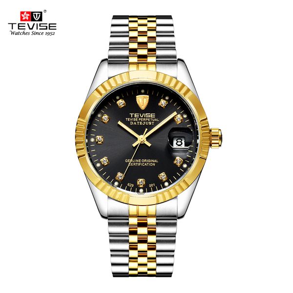 

tevise brand men watch sport casual watch stainless steel mechanical wristwatches waterproof automatic clock erkek kol saati, Slivery;brown