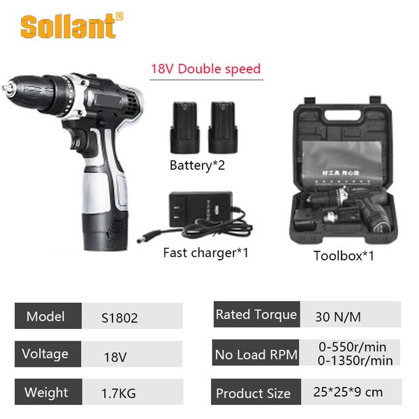 

sollant 18v cordless drill electric screwdriver mini wireless power driver dc lithium-ion battery 3/8-in