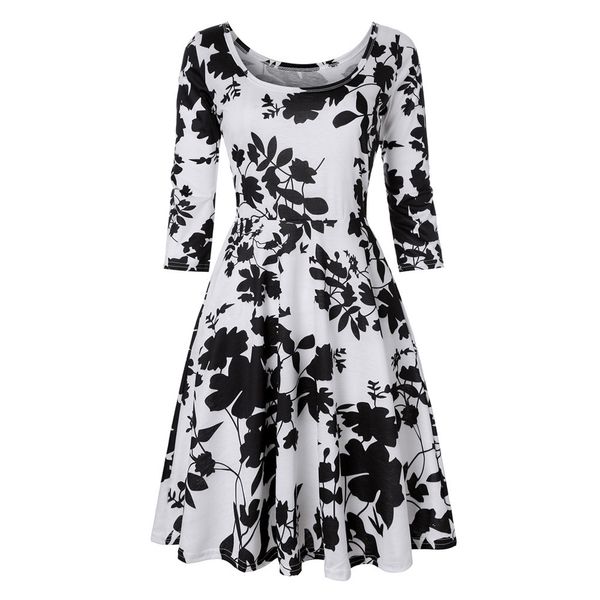 

плюс размер 4xl женщины одеваются лето 2019 хиппи цветочные качели старинные партии jurken sexy lady dress 3/4 рукав vestido сарафан, Black;gray