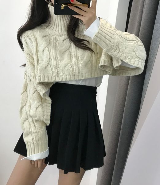 

yamdi women sweaters runway casual korean jumper 2019 spring autumn winter high collar thick knitted sweater cropped pullover s, White;black