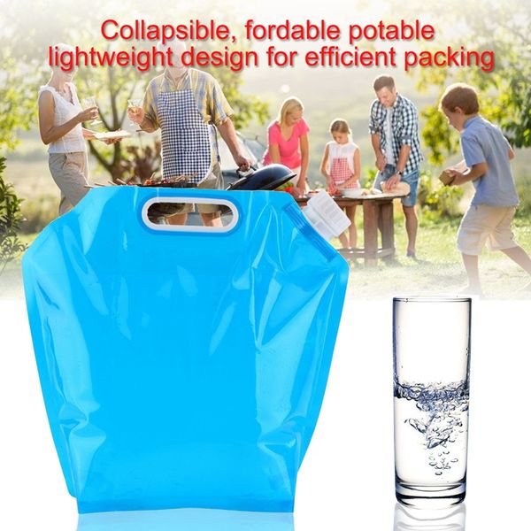 

5loutdoor portable camping drinking bottle folding water bag carrier containter bucket blue #8