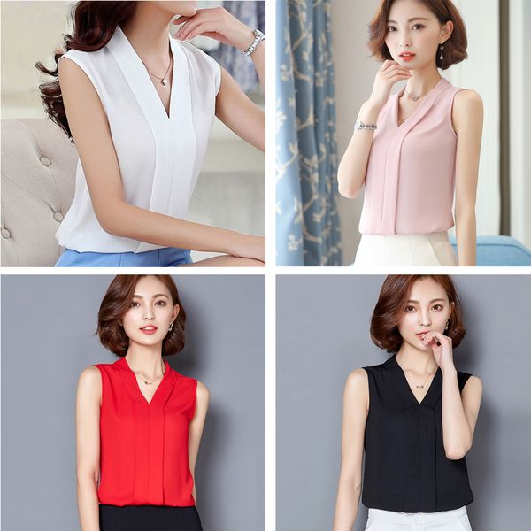 

women's clothing tees t-shirt 2019 spring summer womens blouses loose casual sleeveless t-shirt office occupation shirt, White