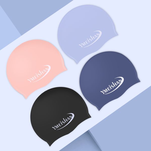 

ymeishan 1 piece solid swimming cap 100% silicone swimming hats waterproof caps men women children logo print size