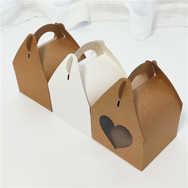 

gift wrap 20pcs/lot large kraft paper box with handle wedding birthday white cardboard cake black cupcake for packaging gifts