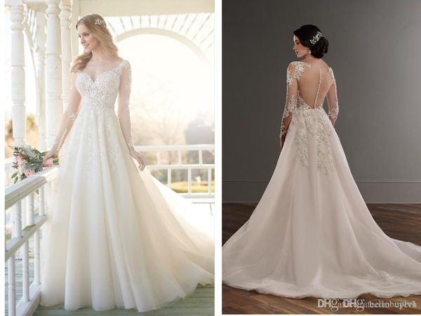 

белый тюль a line длинные рукава свадебные платья африканский милая китай abito da sposa свадебные платья нигерия 2019, White