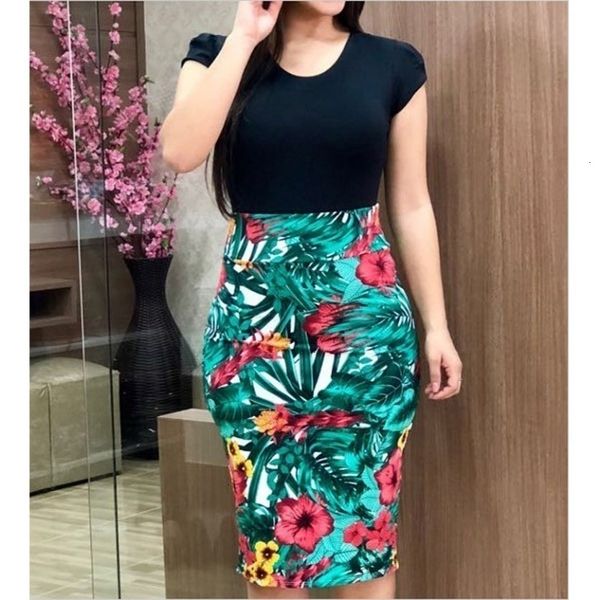 

womens clothing ladies dresses women 2019 summer dress elegant floral pencil polyester party print women dress bodycon vestidos plus, Black;gray