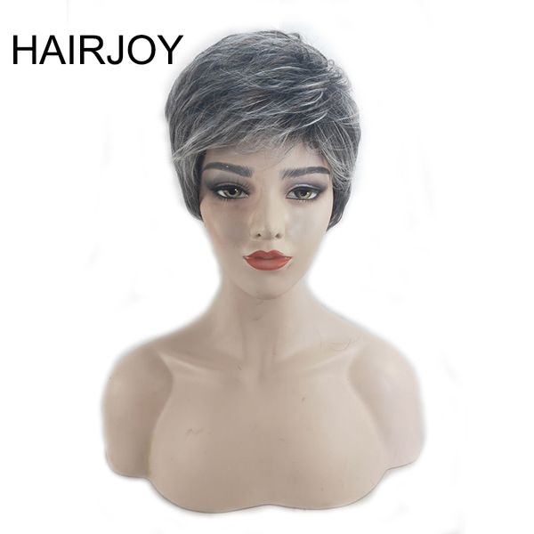 

hairjoy women synthetic hair wig short cut grey curly pixie heat resistant fiber wigs ing, Black