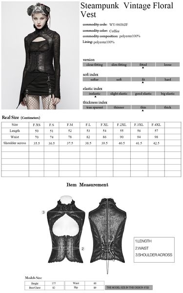 

punk rave women's steampunk vintage floral vest hollow out handsome personality stage performance waistcoat, White