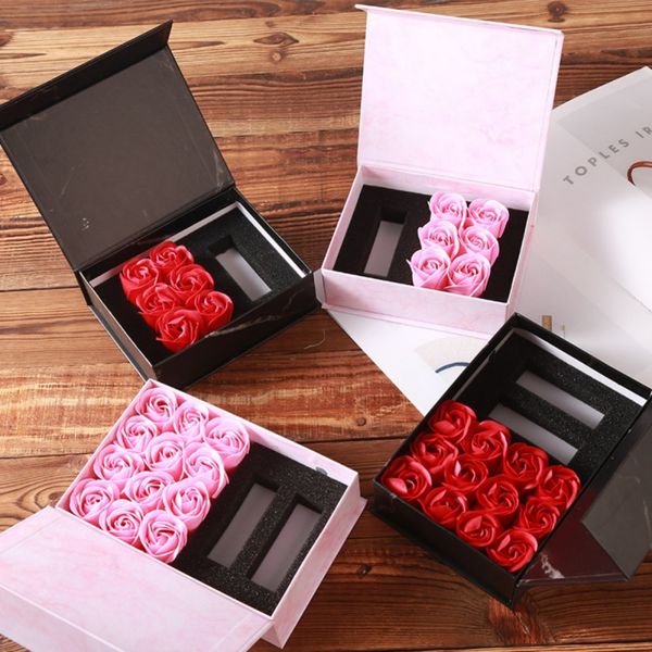

artificial flowers diy delicate ring necklace holder flip box soap rose flower jewelry lipstick gift box valentine's day gift
