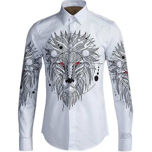 

бесплатная доставка новая личность мужской мужской евро лев цифровой печати тонкий хлопок белая рубашка без глажки основные дышащие -4xl, White;black