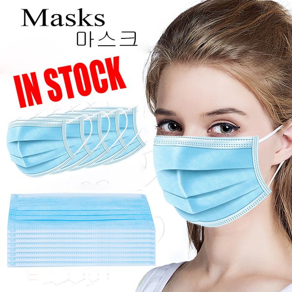 

in stock disposable non woven masks anti-dust bacterial 3 layer protective elastic breathable face mask fast shipping