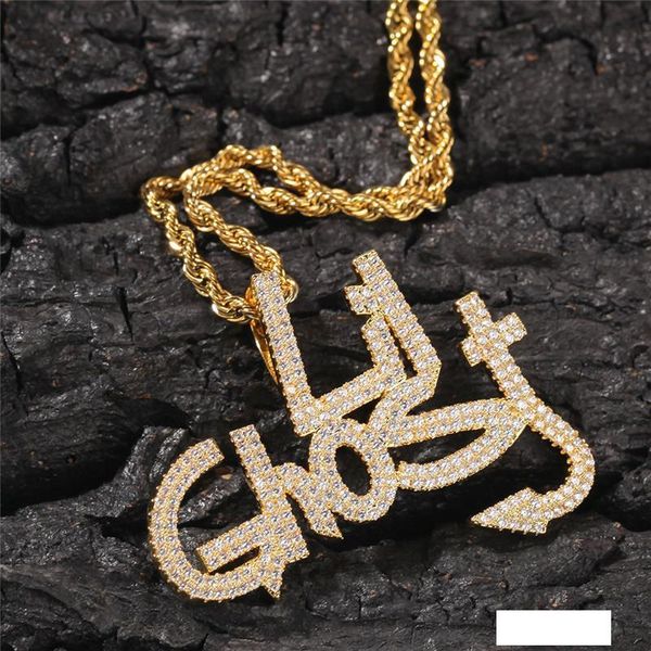 

hip hop necklace letter lil ghost pendant necklace gold silver plated mens bling zircon jewelry gift