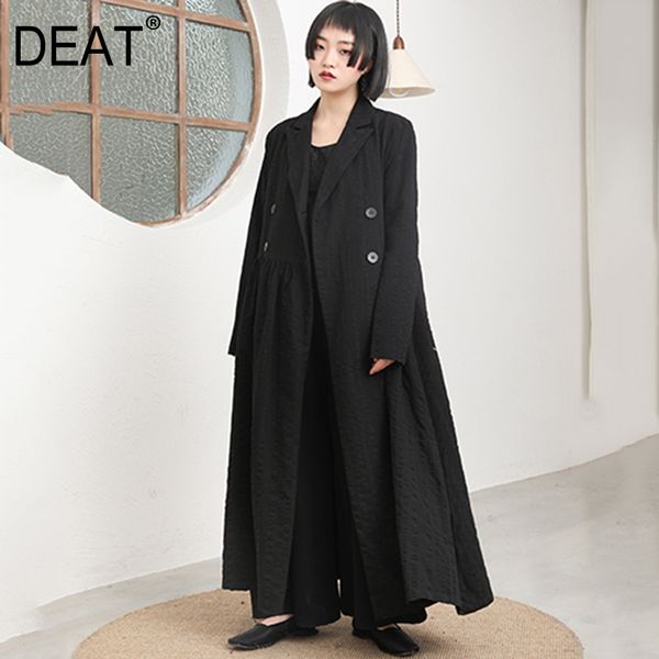 

women's jackets [deat] 2021 spring summer lapel long sleeve double breasted striped skirt hem jacket women coat fashion tide 1c08, Black;brown