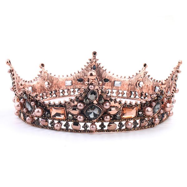 

new pattern wedding hair jewelry bridal tiaras colored pearl vintage alloy crown classical bride headwear women accessories, Golden;white