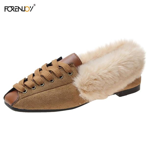 

forenjoy women flat shoes casual winter warm lace up leather shoes non-slip flats woman 2019 women casual flat, Black
