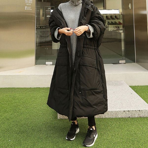 

voobuyla 2019 winter women long parka jacket female coat hooded loose oversize thick warm coat korean fashion clothing snow wear, Black