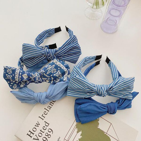 Accessori per capelli da donna di nuova moda Fascia per capelli in denim blu Fascia per capelli con nodo grande fiocco Turbante estivo per copricapo per adulti