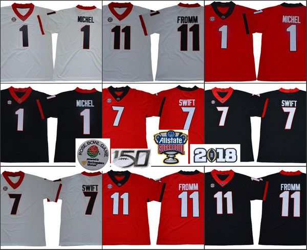 

2019 UGA Football Georgia Bulldogs 98 Rodrigo Blankenship 1 Sony Michel 7 D'Andre Swift 11 Jake Fromm NCAA 150TH stitched Jersey