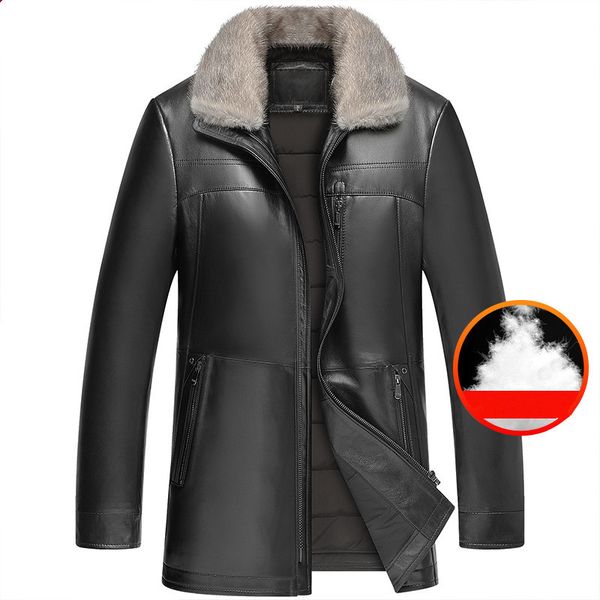 

genuine leather winter jacket mink fur collar sheepskin coat for men warm down jackets 4xl manteau homme hiver my1826, Black