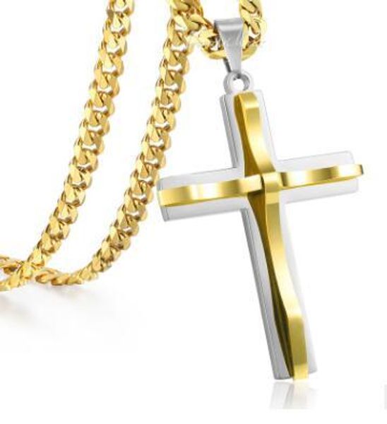 

stainless steel men's necklace christ jesus curved cross pendant necklace, Silver