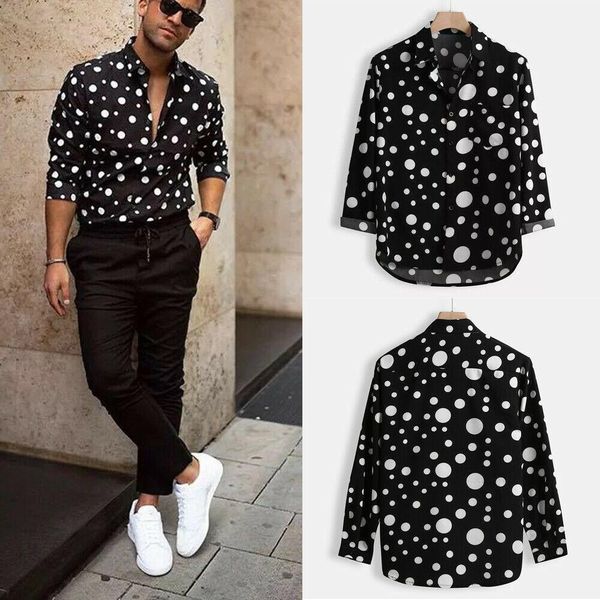 

new mens shirt vintage boho dot long sleeve elegant dress shirts men casual formal party shirts camisa slim fit hombre, White;black