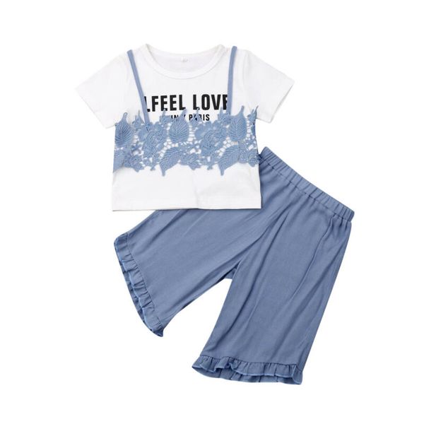 

toddler kid baby girl t-shirt long pants leggings outfits summer clothes, White