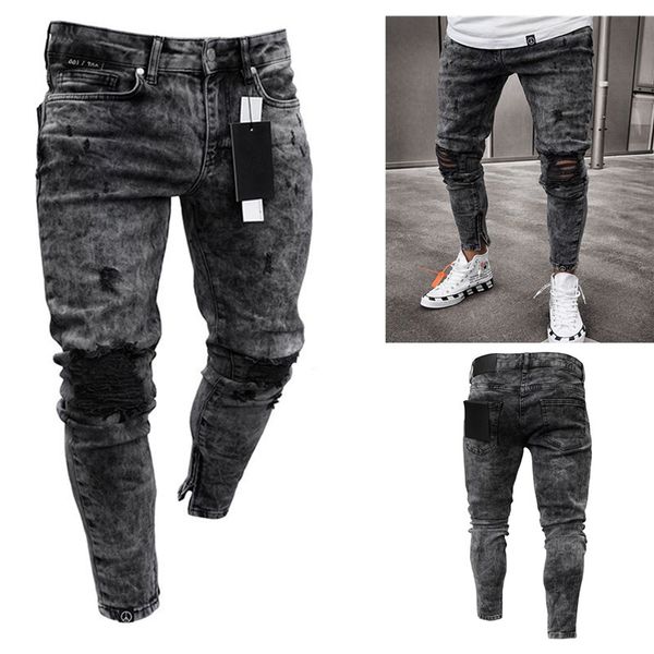 

feitong Cotton Jeans Men Spring Men Clothes Denim Pants Slim Fit Casual Trousers Stretch Ripped Jeans Fashion Pants