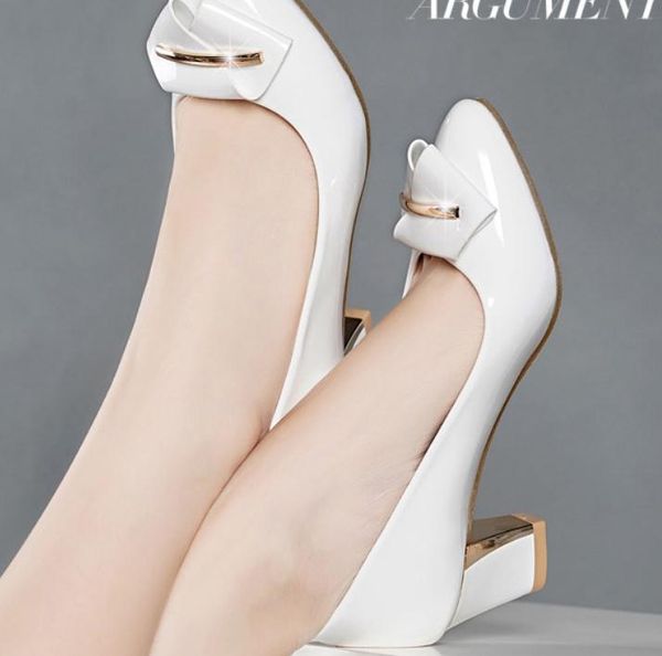 

2019 women's shoes in spring and autumn with new style high heel coarse heel pointed end bowknot @75, Black