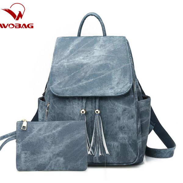 

wobag 2020 new women soft retro style popular backpack 2pcs girl school backpack bag