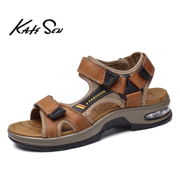 

summer men's sandals genuine leather men slippers gladiator men beach sandals soft comfortable outdoors wading shoes 38-48, Black