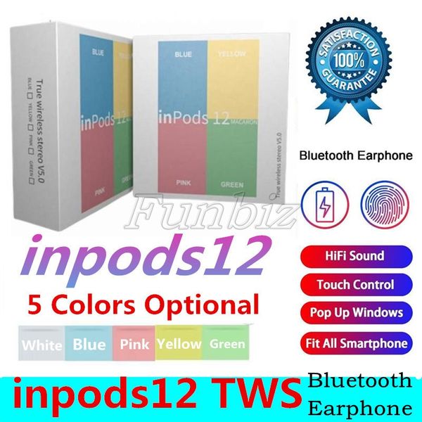 

macaron inpods 12 tws bluetooth 5.0 wireless stereo bass earphone twins sports inpods12 earbuds candy colors inpods12 headphone i12 earphone