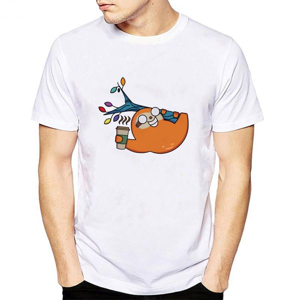 

coffee sloth t shirt men funny printing 2019 summer new hipster street clothing hip hop men tee shirt, White;black