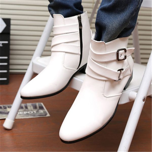 

new men ankle boots pu leather man boots solid zipper fashion four seasons style black white shoes plus size 39-47