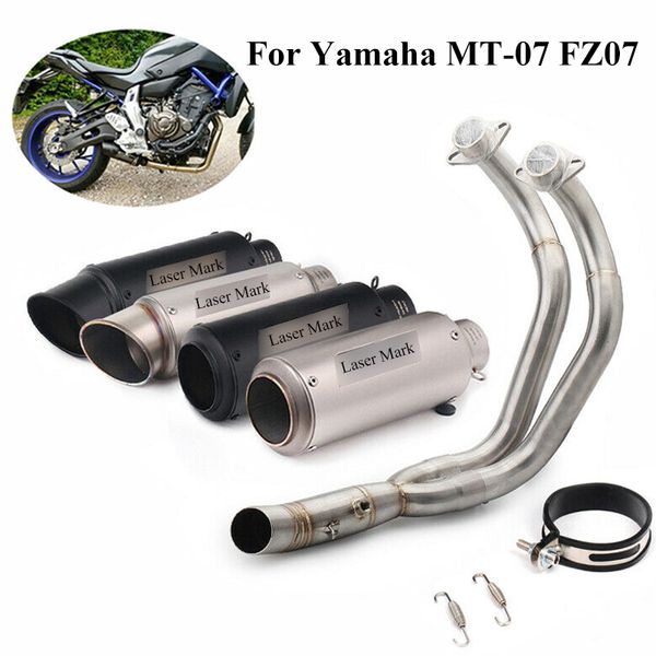 

motorcycle exhaust system modified slip on for mt07 fz07 carbon fiber exhaust muffler tips pipe & header front link pipe
