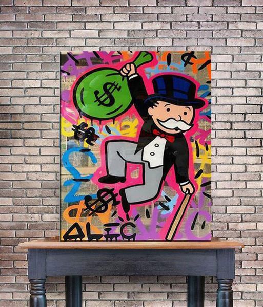 

alec monopoly graffiti "monopoly holding money bag" home decor handcrafts /hd print oil painting on canvas wall art canvas picture
