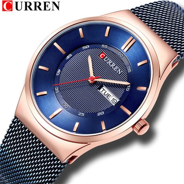 

relogio masculino curren fashion watches luxury men's watch waterproof stainless steel mesh quartz men's watches saat, Slivery;brown