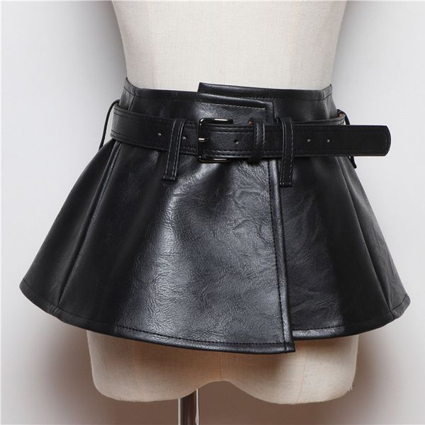

2020 new wide belt women corset belts pu leather ruffle skirt peplum waistband cummerbunds female dress strap girdle, Black;brown