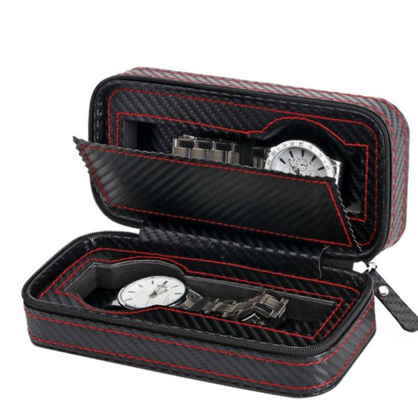 

2/4/8 slot portable travel organizer case leather zipper watches box display container storage holder watch gift box, Black;blue