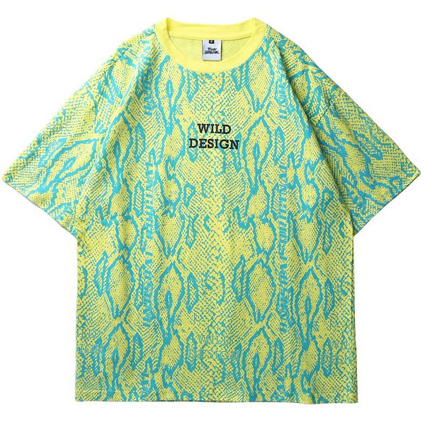 

Januarysnow 2020 Men Hip Hop T Shirt Wild Snakeskin Print Oversize T-Shirt Streetwear Vintage Tshirts Summer Short Sleeve Tops Tees Cotton