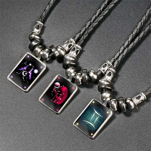 

new 12 constellation luminous leather necklace for men 2019 jewelry zodiac pendant necklace fashion birthday gifts, Silver