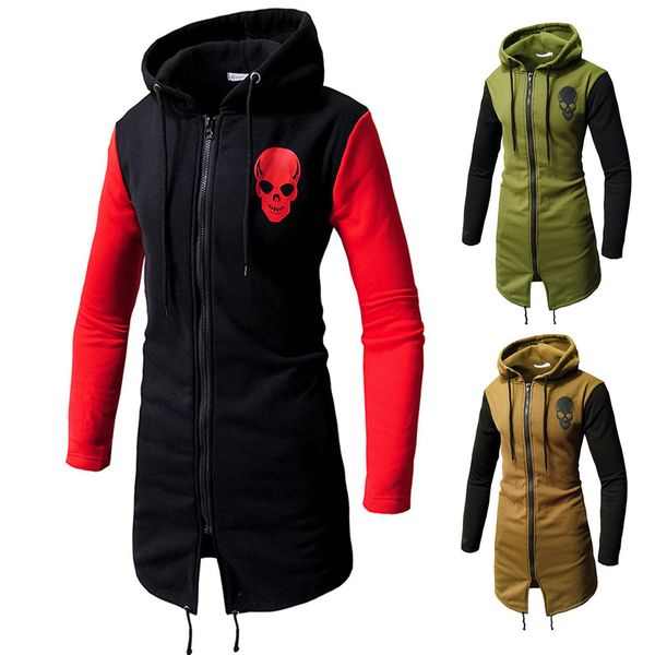 

мужская осень зима вскользь бленда хлопка daily череп печать zipper с длинным рукавом блузка пальто куртки подарок, Black