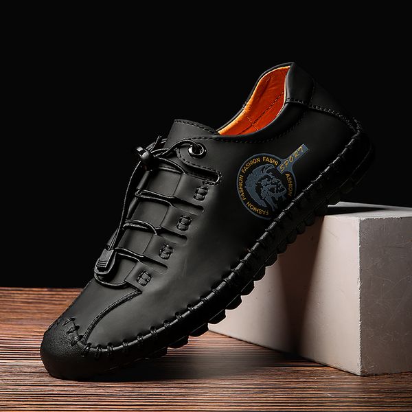

casual men leather shoes handmade sewing breathable loafers men flats slip on shoes male new comfortable moccasins sneakers o4, Black